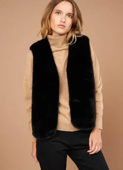 Sud Express Jackets & Coats|Veste Sans Manches Fausse Fourrure Noir Garinko